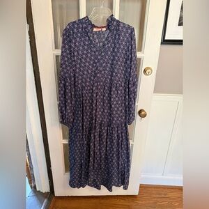Anthropologie Maeve Navy and Red Floral Long Sleeve Dress M
